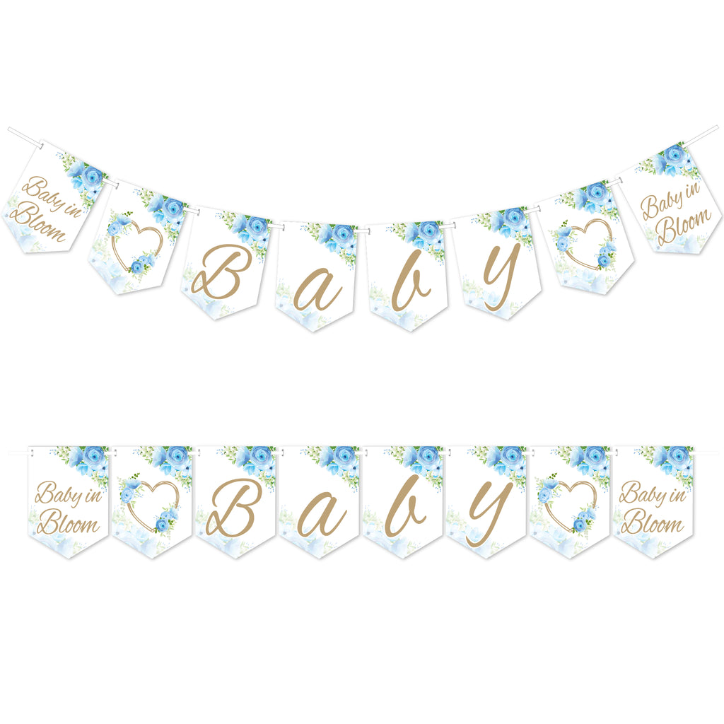 Blue Floral Themed BABY Flag Banner
