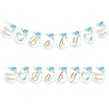 Blue Floral Themed BABY Flag Banner