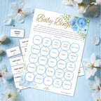 Blue Floral Baby Shower Bingo Game