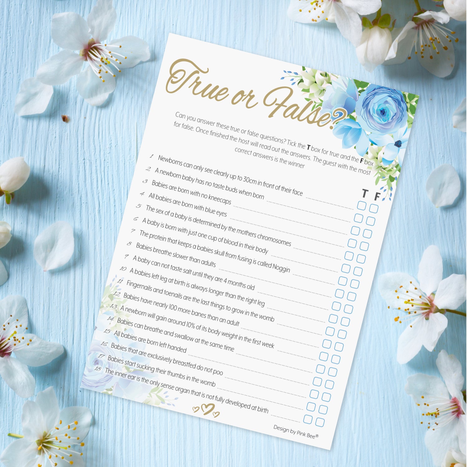 Blue Floral True or False Party Game