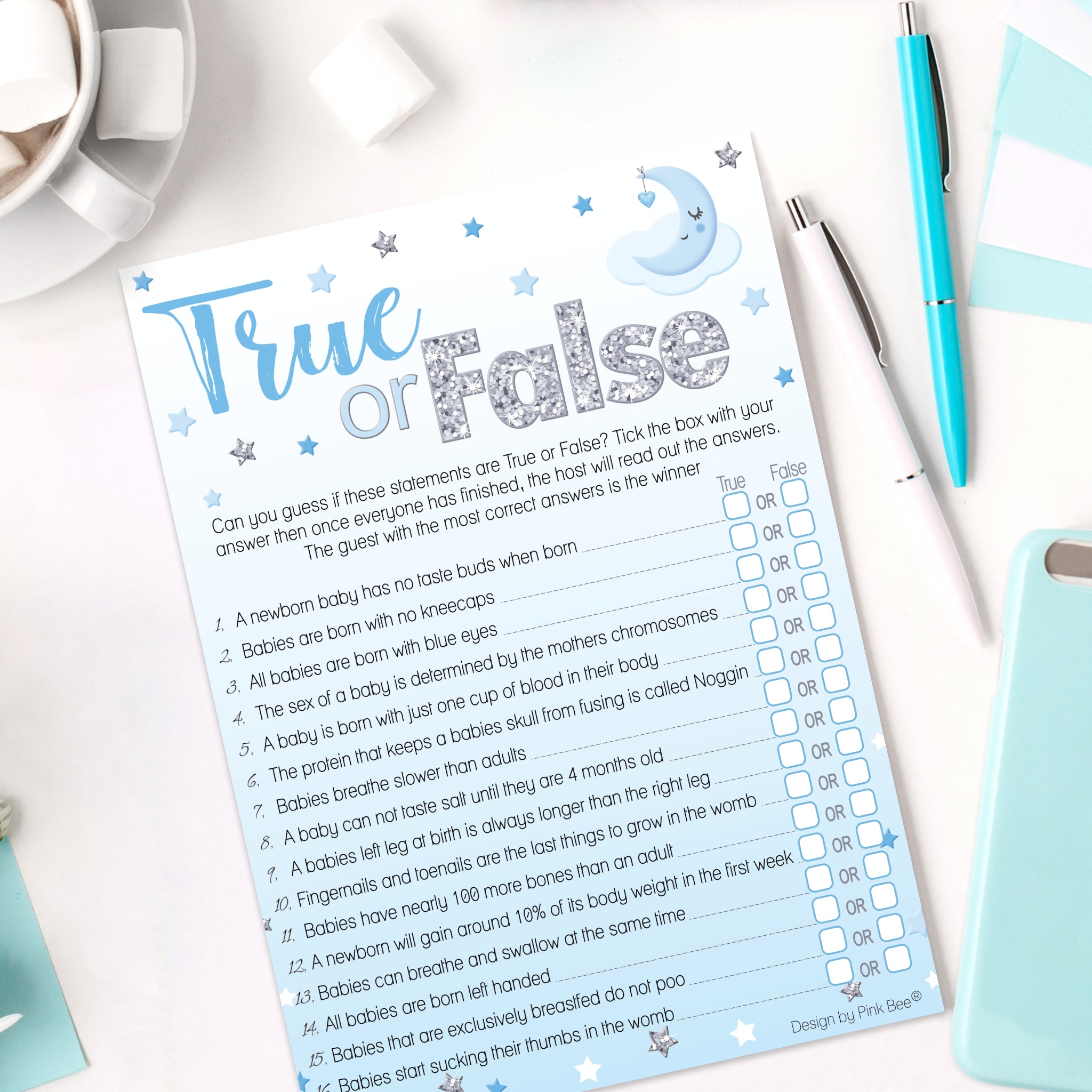 Blue Moon and Stars True or False Party Game