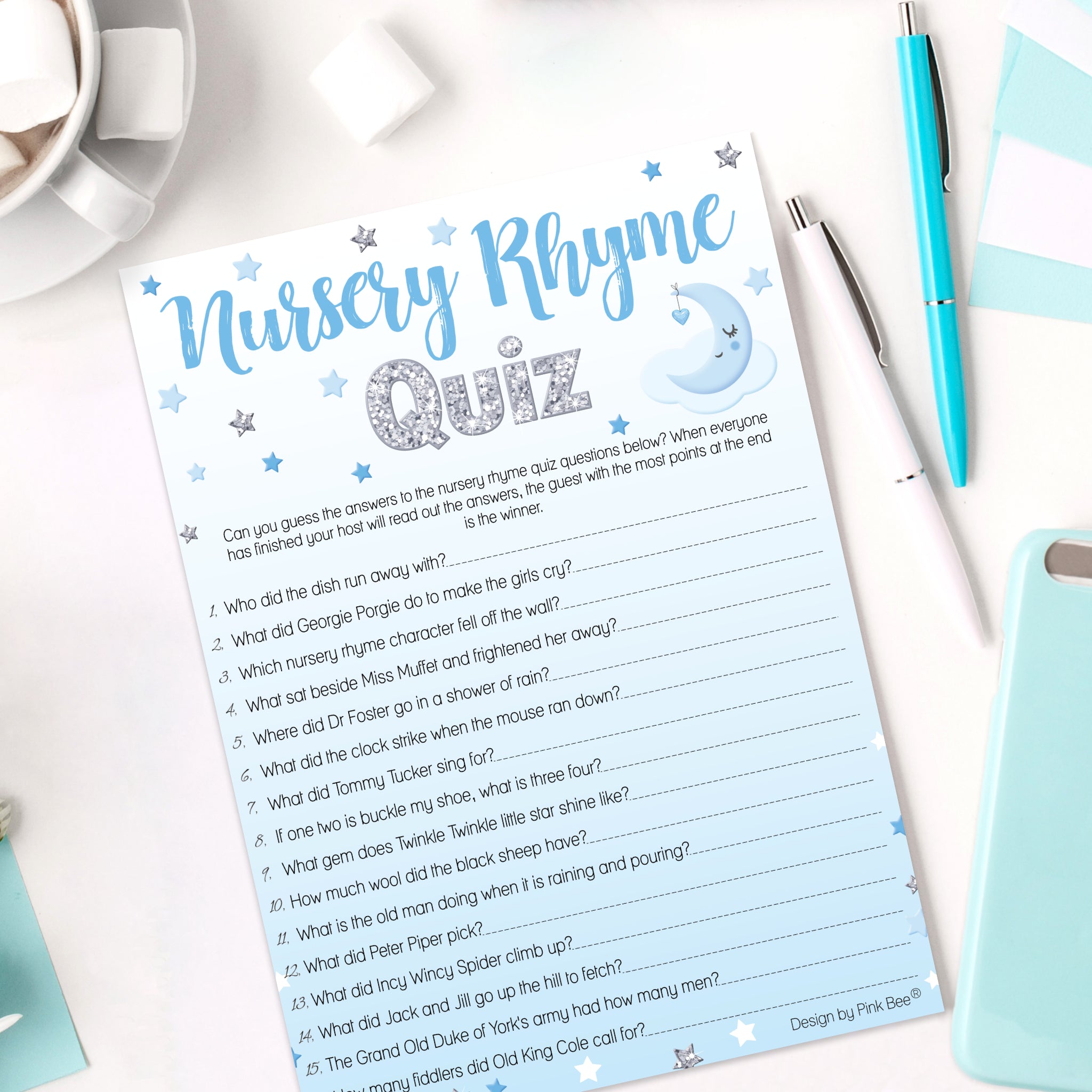Blue Moon and Stars Nursery Rhyme Quiz Game