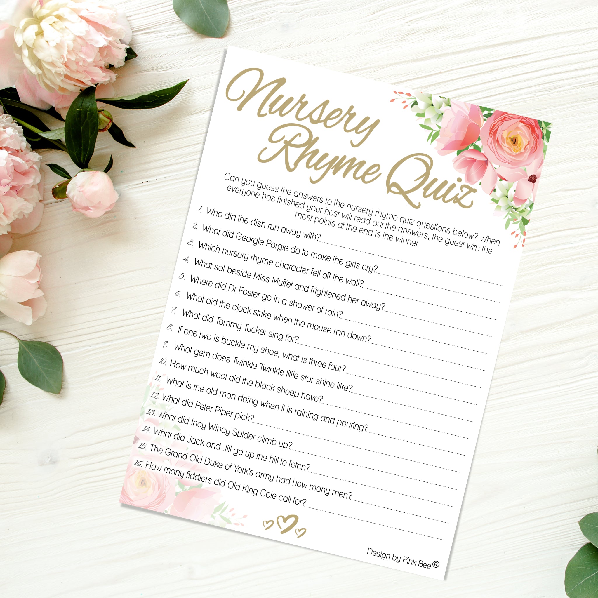 Pink Floral Nursery Rhyme Quiz Game