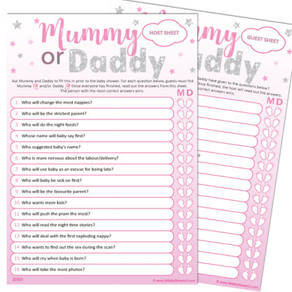 Mummy or Daddy Party Game - Uk Baby Shower Co ltd