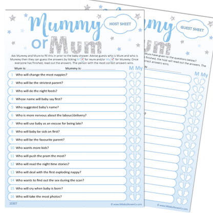 Mummy or Mum Party Game - Uk Baby Shower Co ltd
