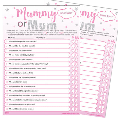 Mummy or Mum Party Game - Uk Baby Shower Co ltd