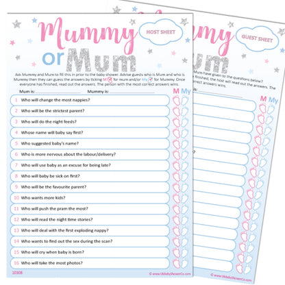 Mummy or Mum Party Game - Uk Baby Shower Co ltd
