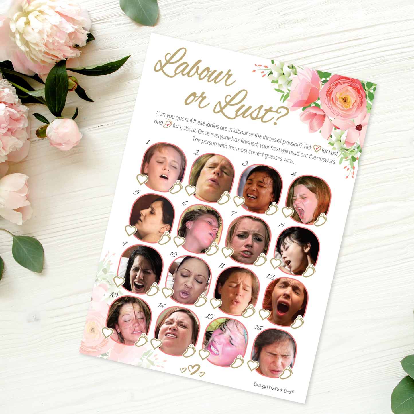 Pink Floral Labour or Lust Party Game