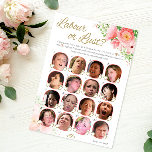 Pink Floral Labour or Lust Party Game