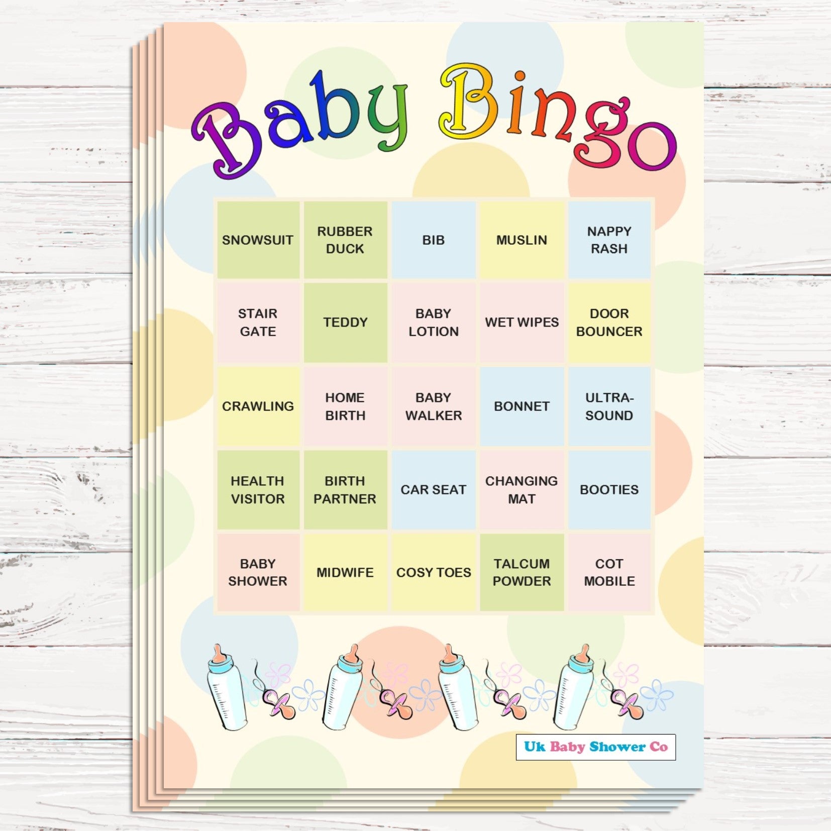 Pastel Baby Bingo Game,[product type] - Baby Showers and More
