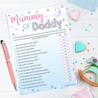 Unisex Moon and Stars Mummy or Daddy Party Game