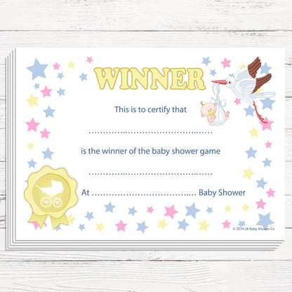 Winners Certificates Stars Theme,[product type] - Baby Showers and More